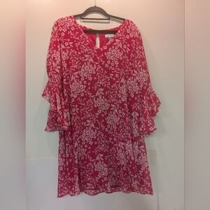 Floral Pink Dress with Ruffle Sleeves